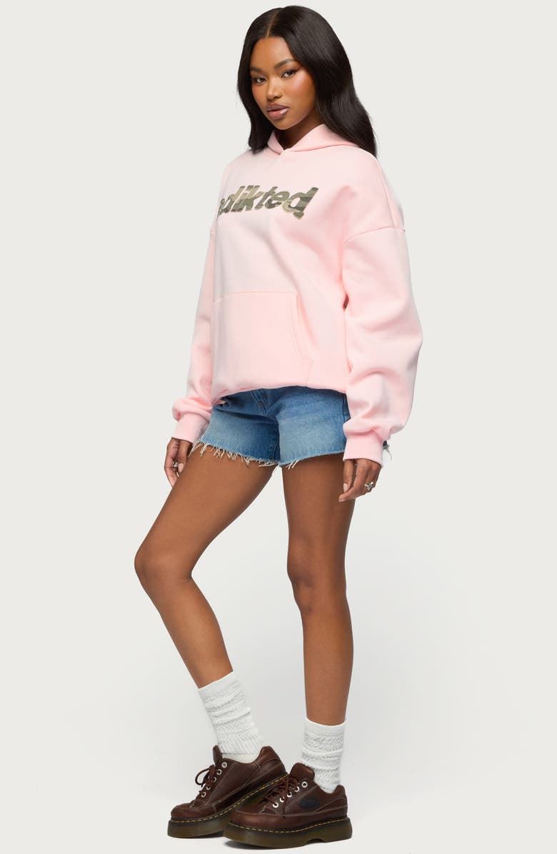 EDIKTED Camo Cutie Logo Oversize Hoodie, Alternate, color, Light-Pink