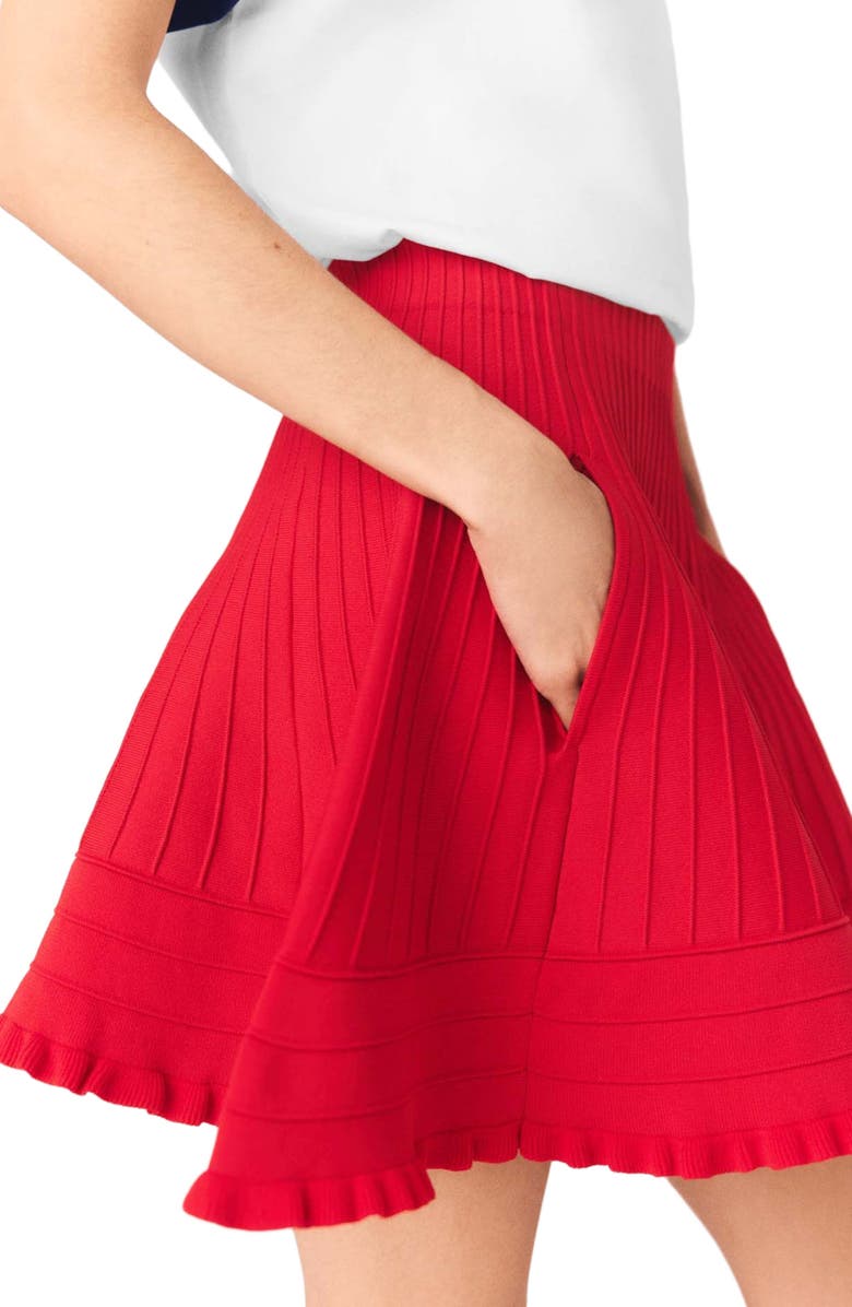 maje Compact knit short skirt, Alternate, color, Red