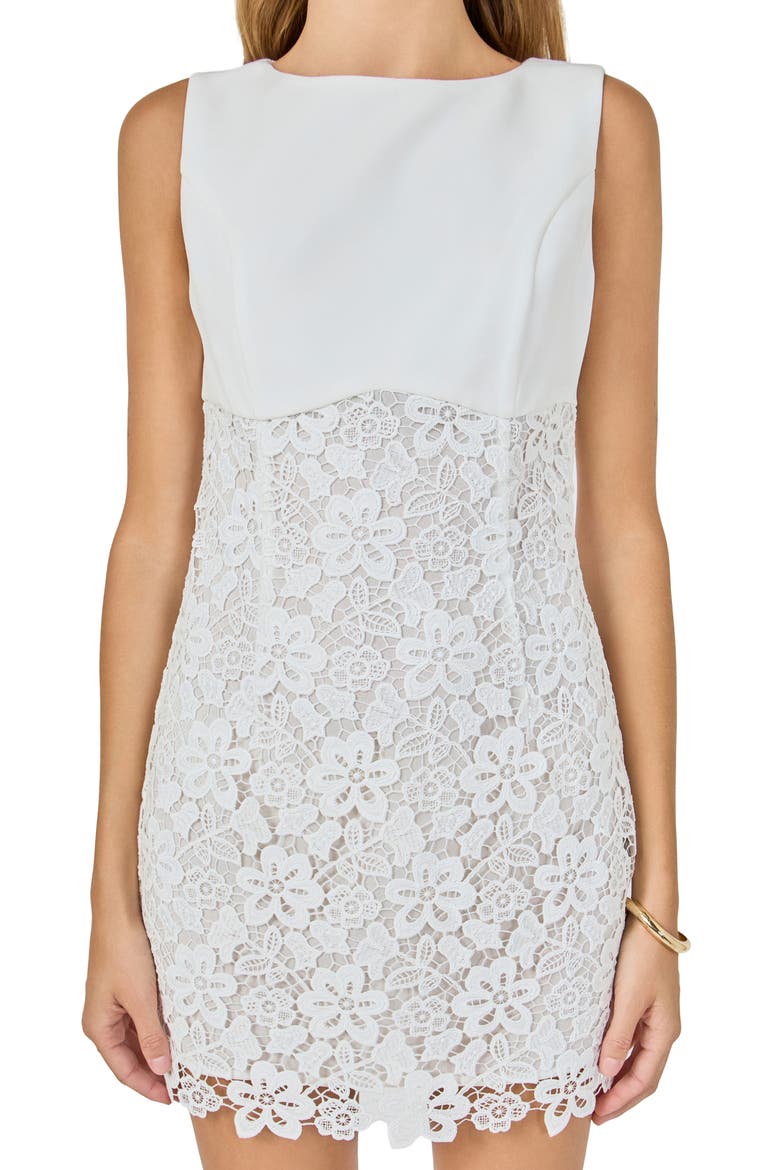 Mixed Media Minidress, Alternate, color, WHITE