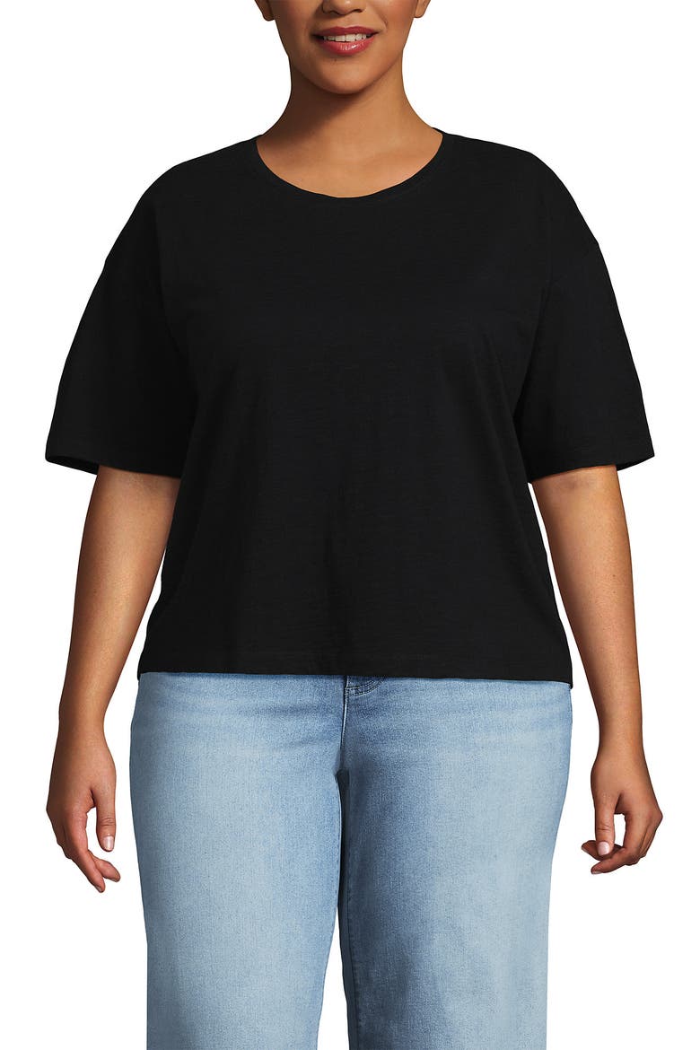 Short Sleeve Slub Jersey Cutwork T-Shirt, Main, color, Black
