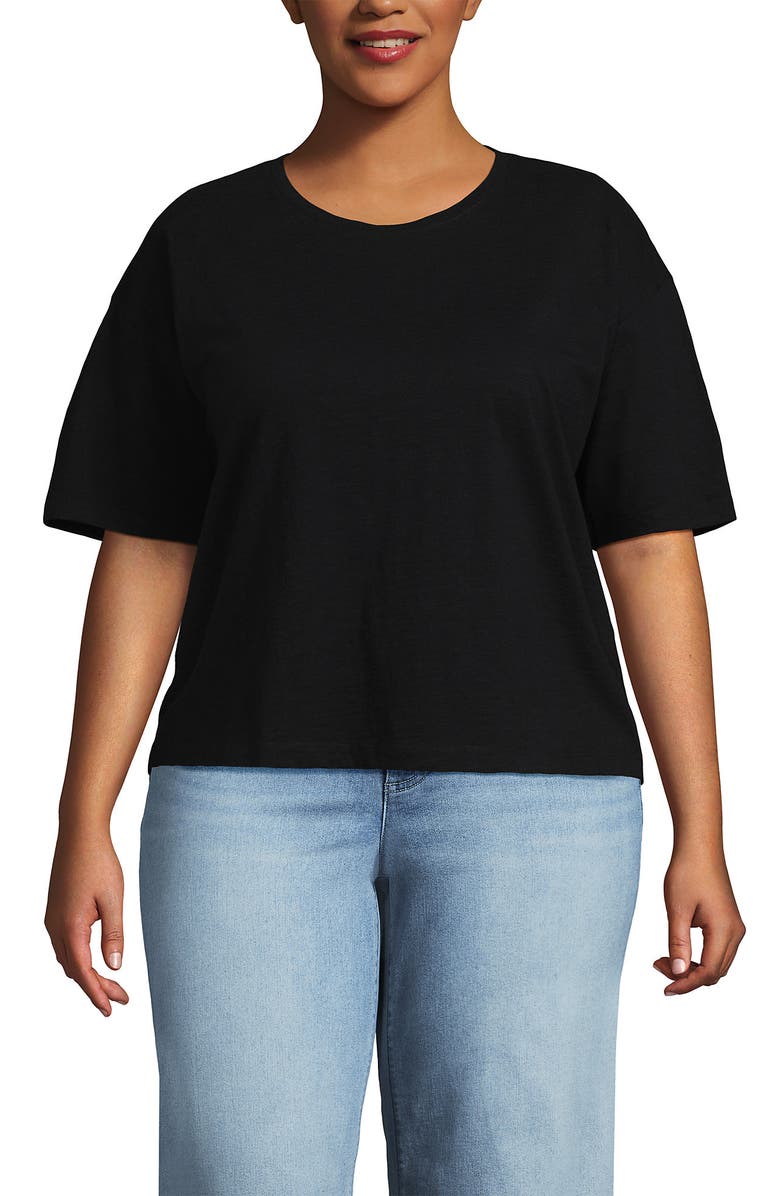 Lands' End Short Sleeve Slub Jersey Cutwork T-Shirt, Main, color, Black