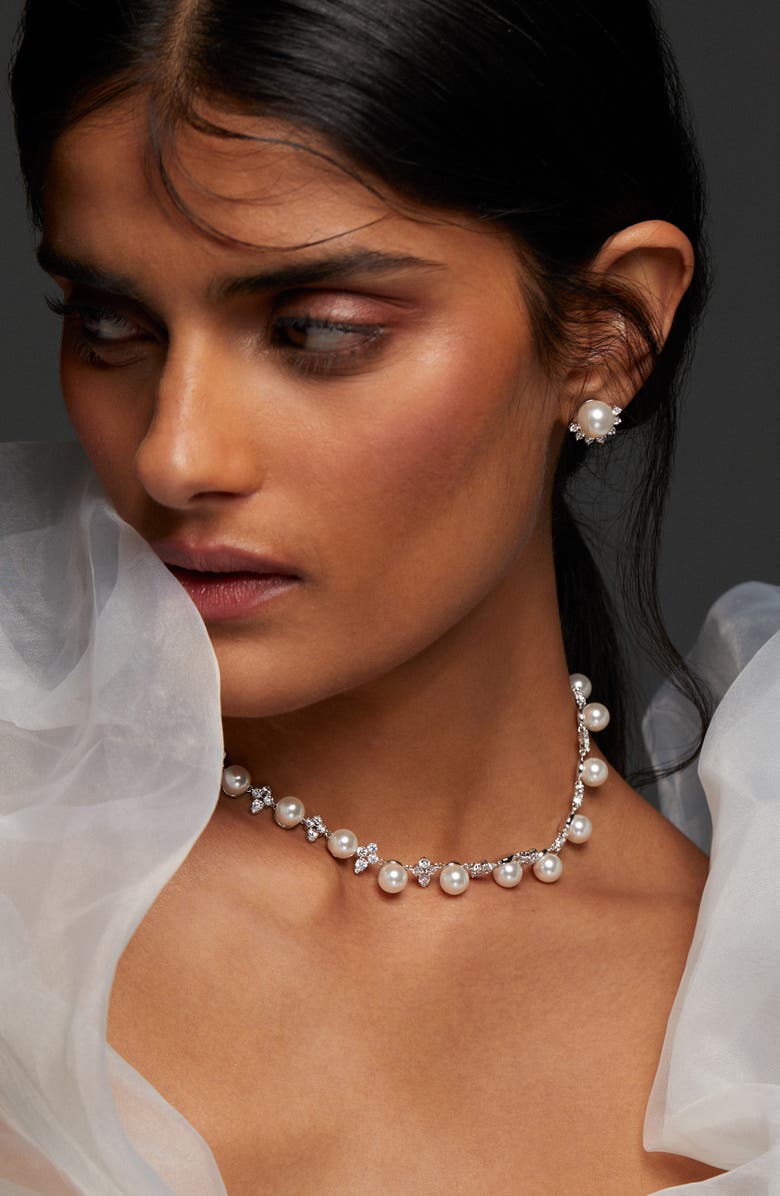 Nadri Faux Pearl Stud Earrings, Alternate, color, Gold