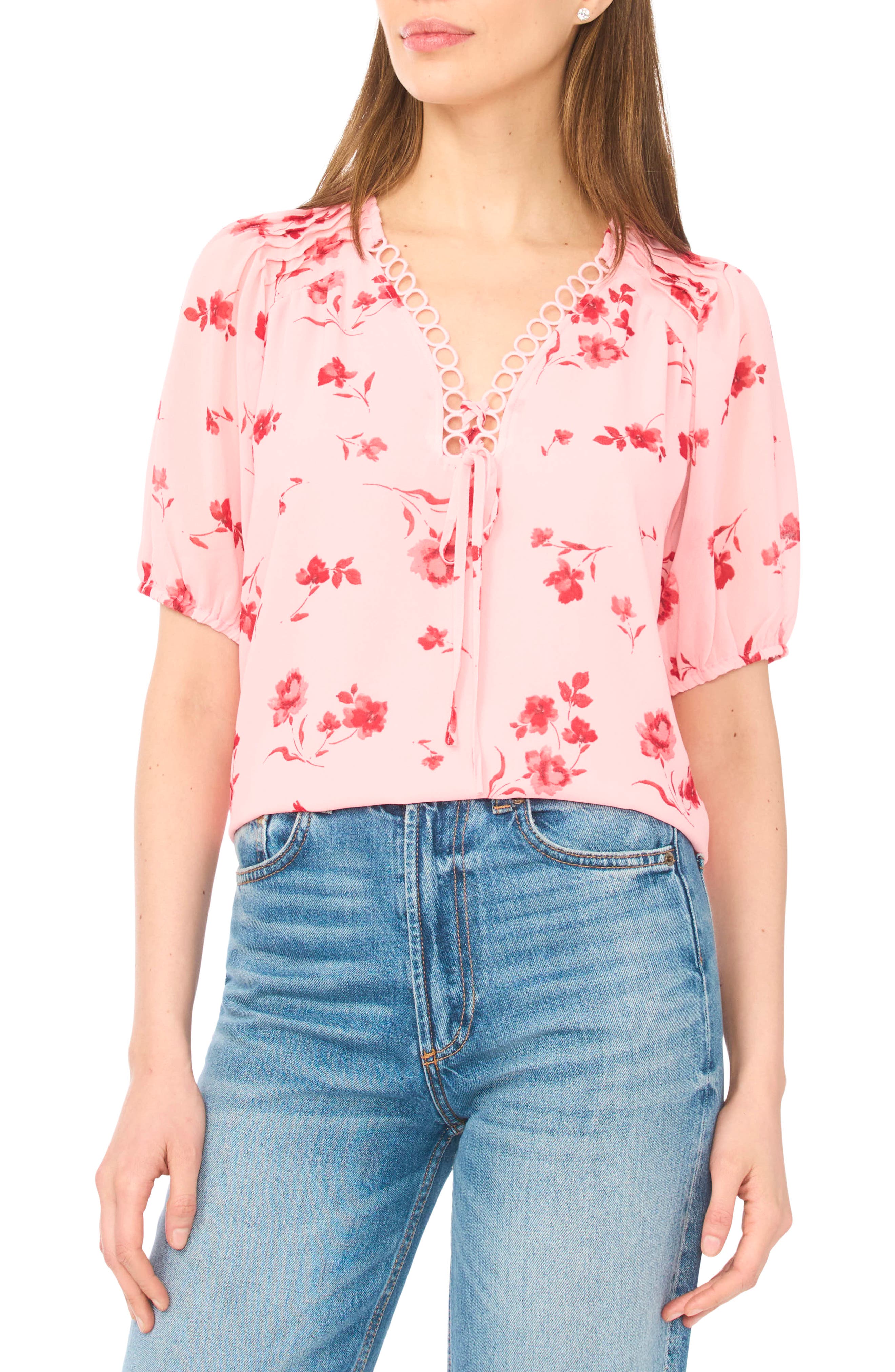 Floral Print Pintuck Top