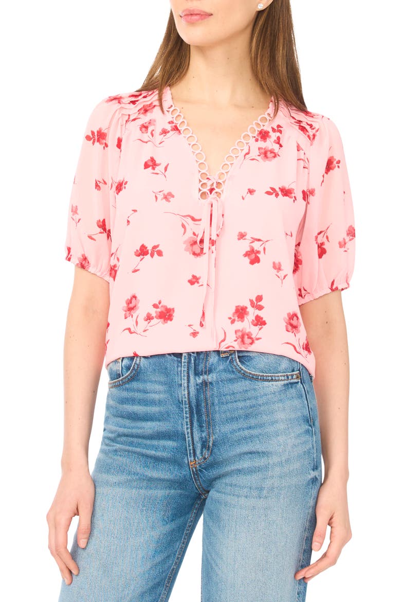 Floral Print Pintuck Top, Main, color, CORAL BLOOM