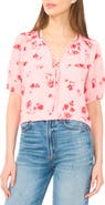 CeCe Floral Print Pintuck Top