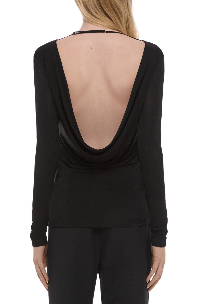 Cowl Back Long Sleeve Top, Alternate, color, BLACK