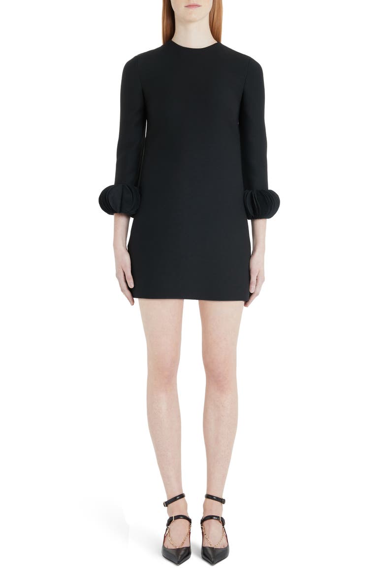 Disc Cuff Wool & Silk Shift Minidress, Main, color, 0NO-BLACK