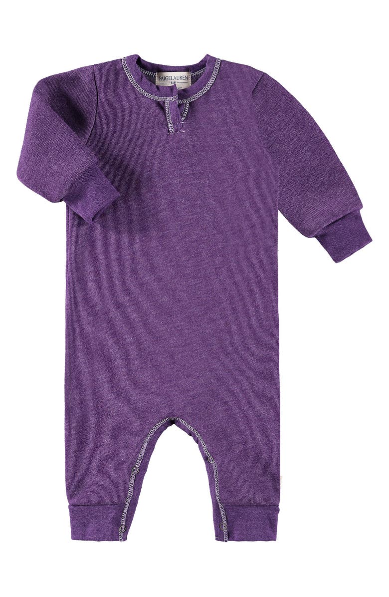 PAIGELAUREN Long Sleeve Henley Romper, Main, color, Purple