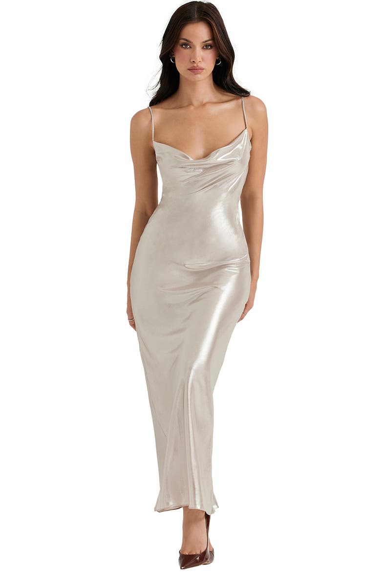 Leia Low Back Cowl Neck Satin Slipdress, Alternate, color, CHAMPAGNE