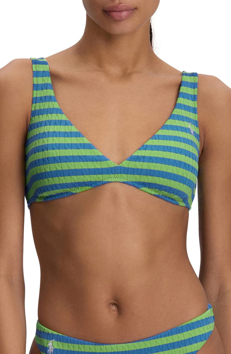 Polo Ralph Lauren Stripe Bikini Top, Main, color, Riviera Green Colby