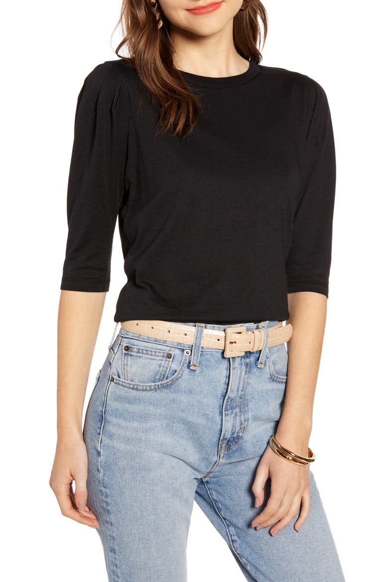 Puff Sleeve Tee (Nordstrom Exclusive), Main, color, BLACK