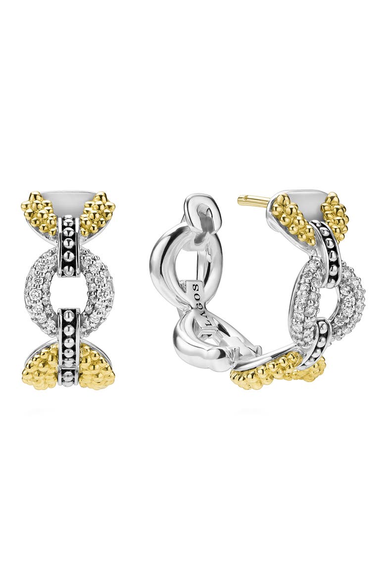 Caviar Lux 2-Tone Petite Link Diamond Hoop Earrings, Alternate, color, STERLING SILVER