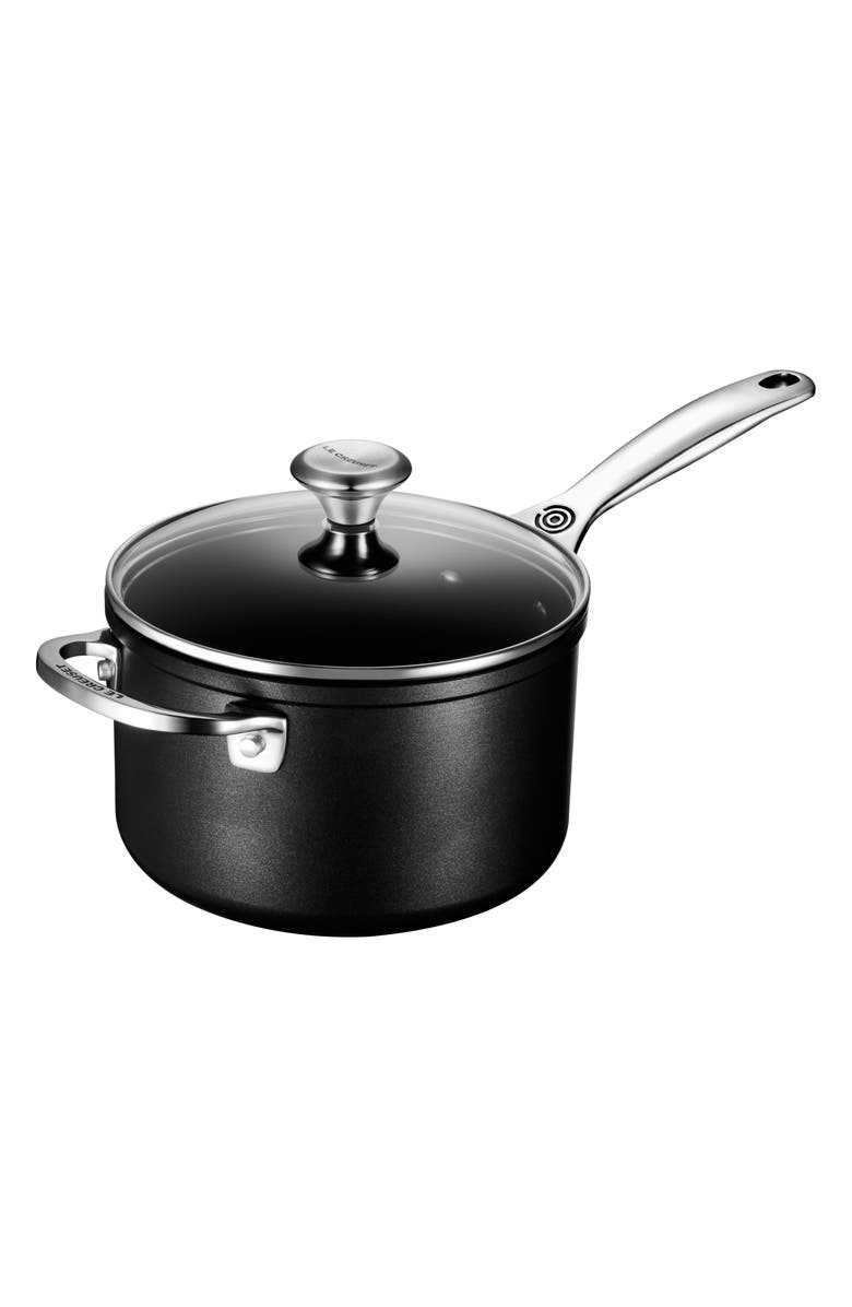 Le Creuset 3-Quart Toughened Nonstick PRO Saucepan, Main, color, Black