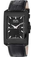 GEVRIL Manhattanhenge Automatic Rectangle Croc Embossed Leather Strap Watch, 39mm