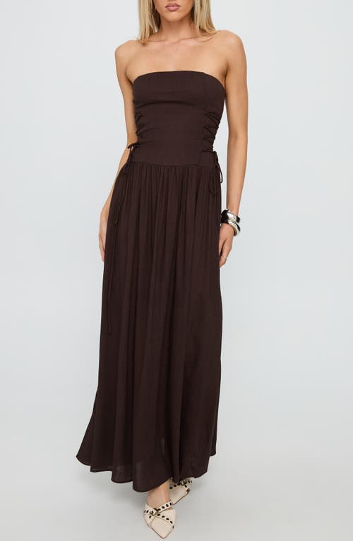 Princess Polly So Far So Good Strapless Linen & Cotton Maxi Dress In Brown