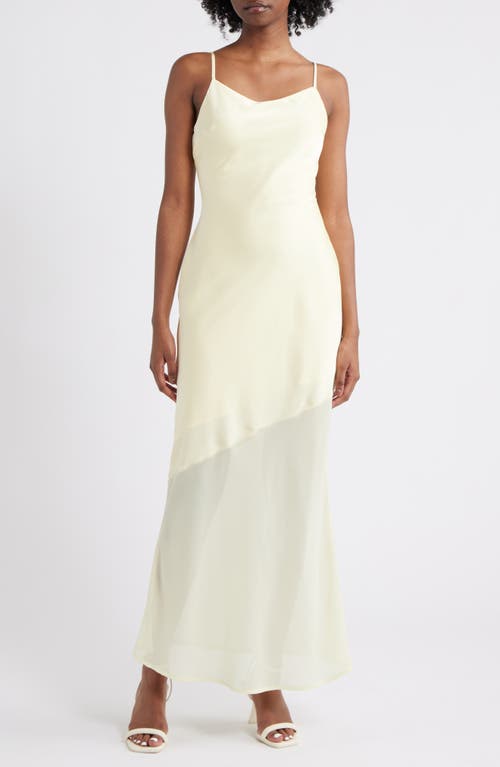 Rare London Mixed Media Satin & Chiffon Slipdress In Butter