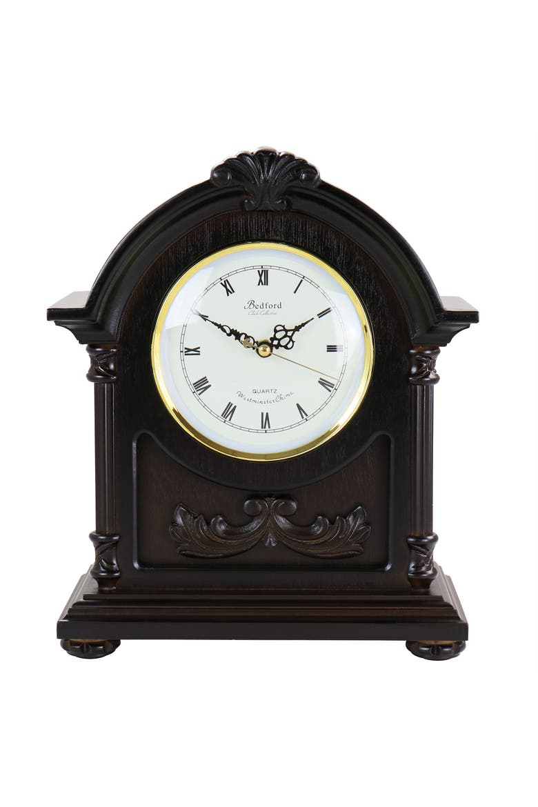 Chocolate Wood Mantel Clock with Chimes, Main, color, Chocolate