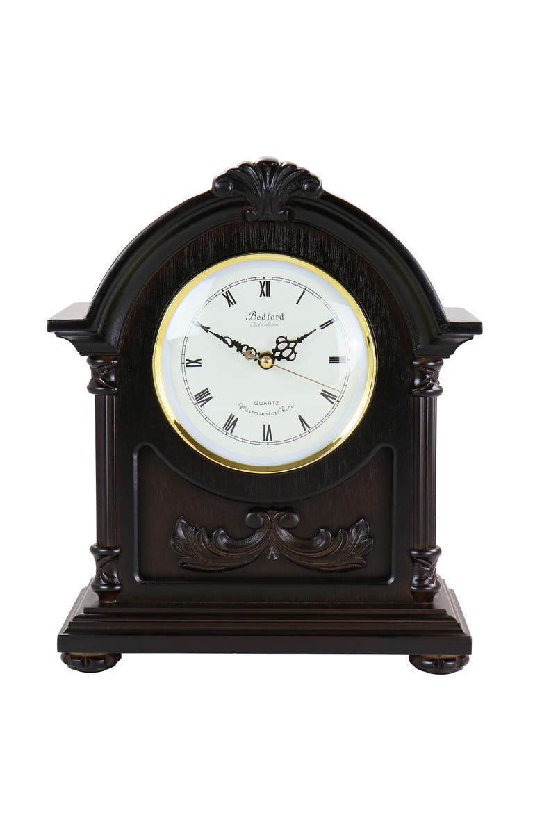 Bedford Clock Collection Chocolate Wood Mantel Clock with Chimes, Main, color, Chocolate