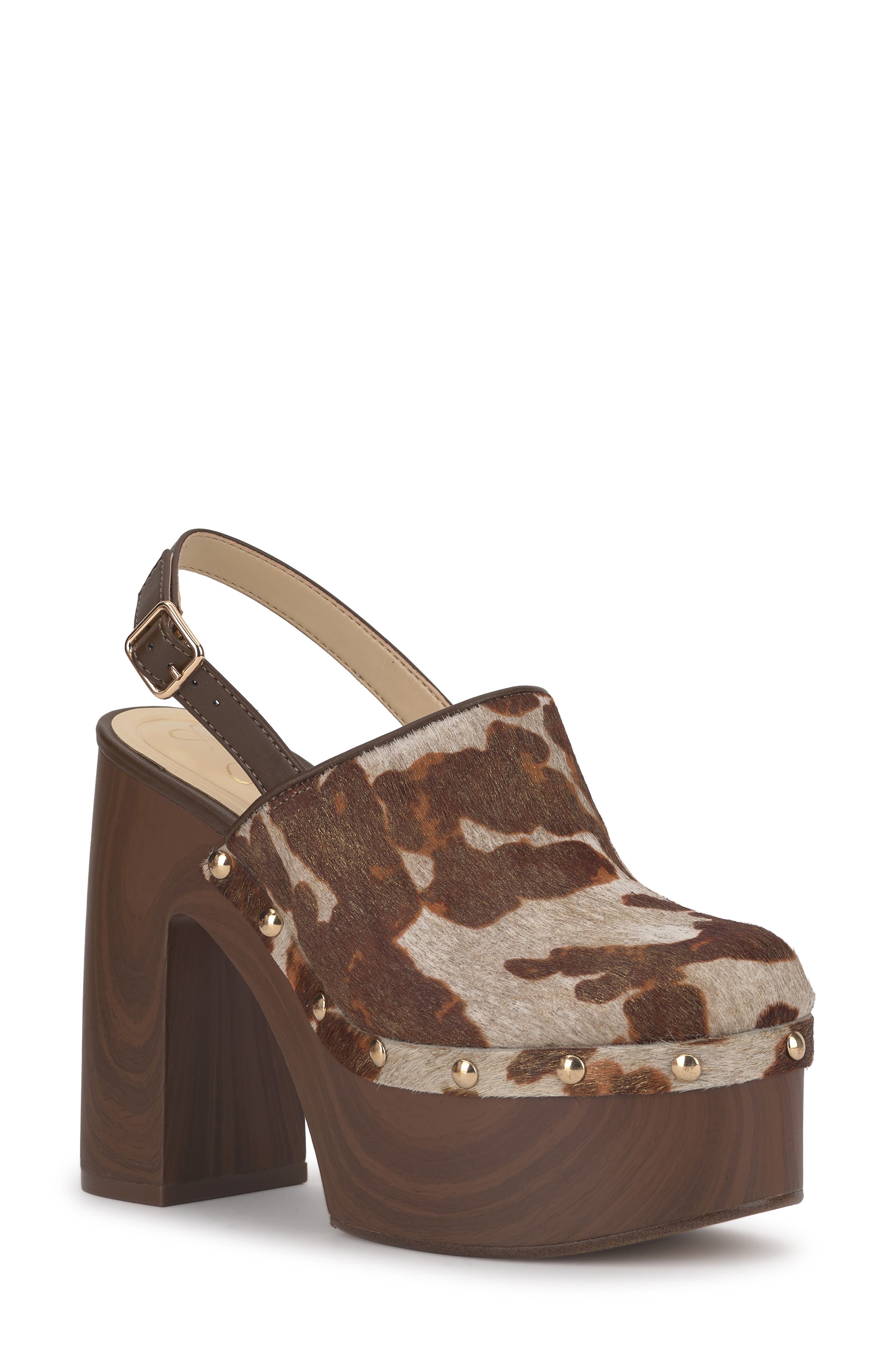 Jessica Simpson Cazea Genuine Calf Hair Slingback Platform Sandal, Main, color, Beige/ Gold