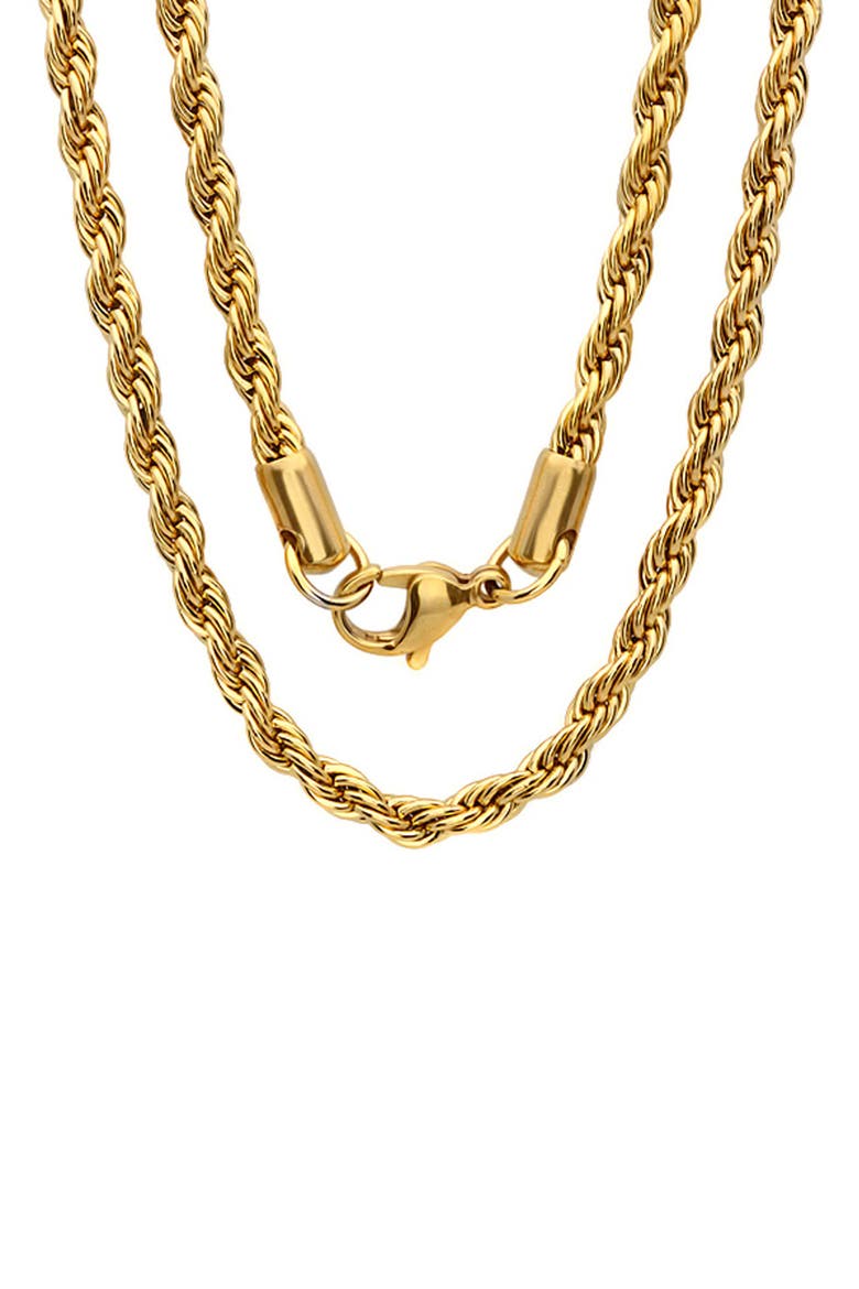 18K Gold Plated Stainless Steel Rope Chain Necklace, Main, color, GOLD