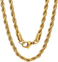 STEELTIME 18K Gold Plated Stainless Steel Rope Chain Necklace