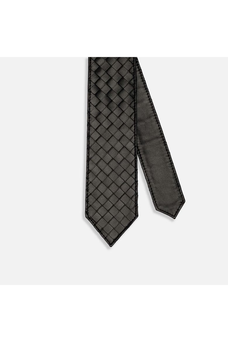 Woven Calfskin Leather Tie, Main, color, Black