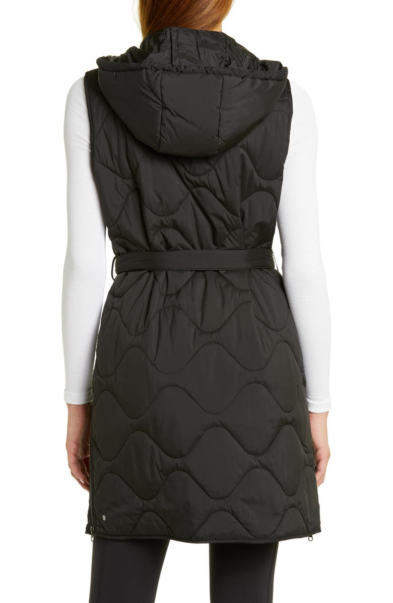 Zella Belted Quilted Longline Recycled Polyester Vest, Alternate, color,
