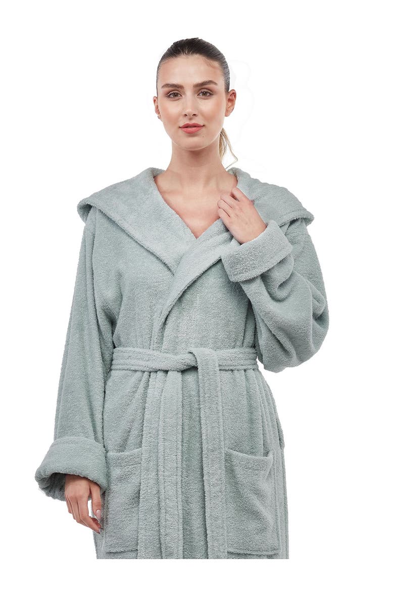 Womens GOTS Certified Oganic Cotton Long Hooded Robe, Alternate, color, Seafoam
