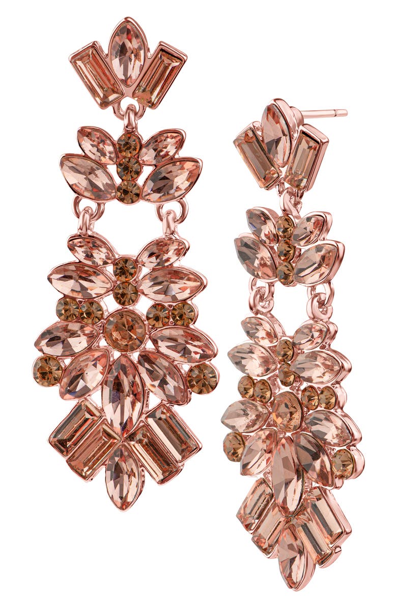JARDIN Crystal Cluster Drop Earrings, Main, color, Pink/ Rose Gold