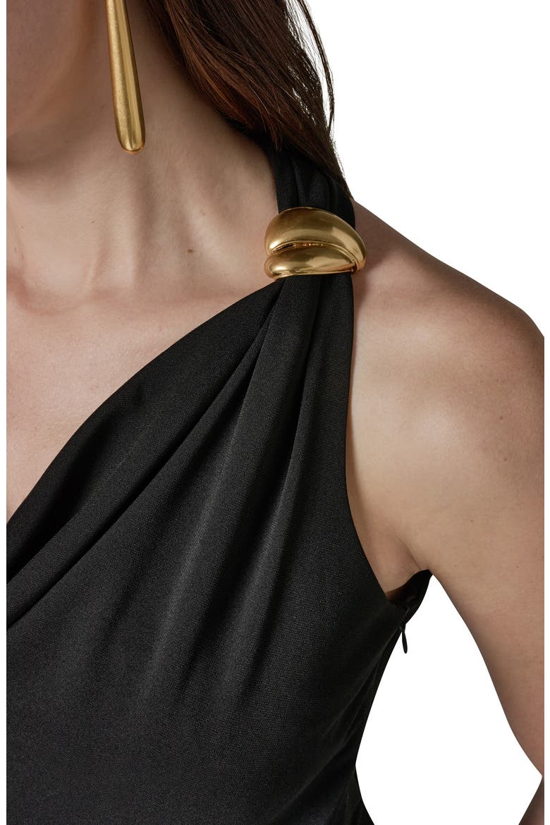 Cowl Neck Satin Midi Dress, Alternate, color, BLACK