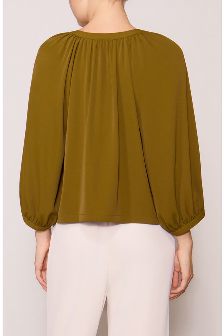 Luxe Crepe Three-Quarter Sleeve Top, Alternate, color, FIR GREEN