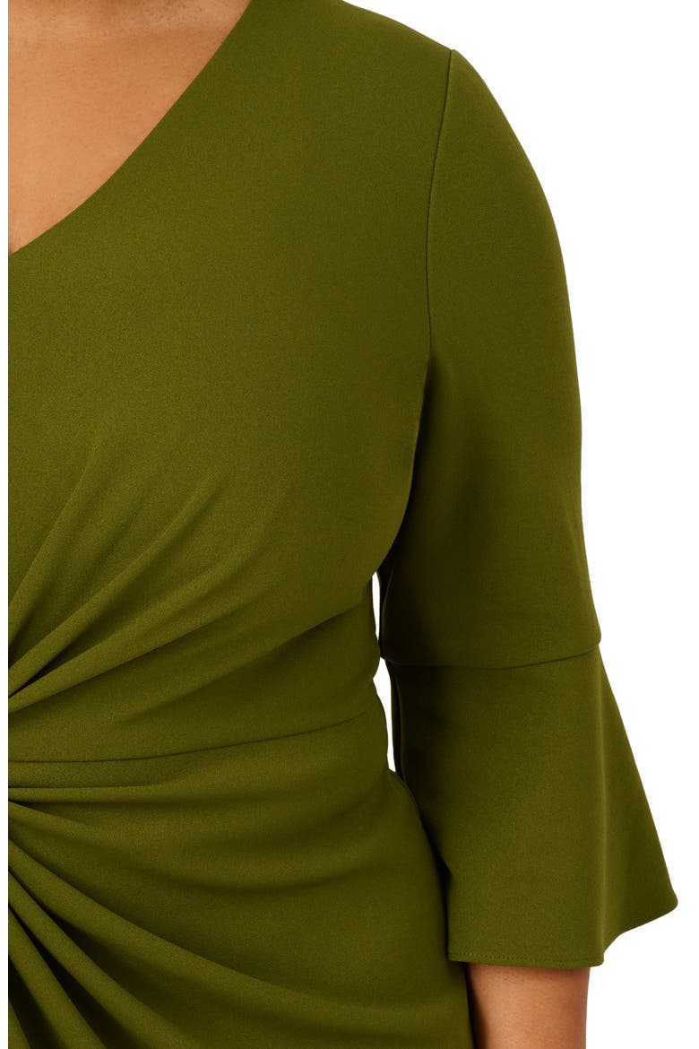 Bell Sleeve Twist Front Crepe Sheath Dress, Alternate, color, JUNGLE OLIVE