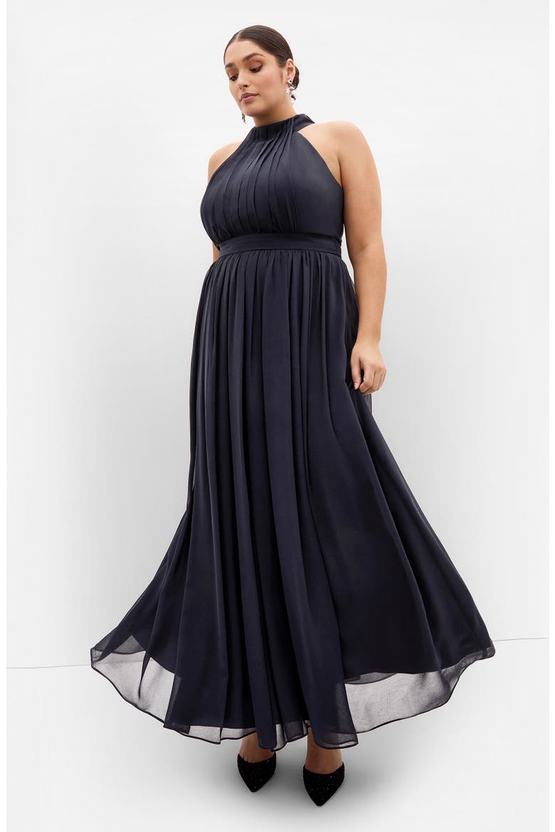 Lucy Pleated Halter Neck Maxi Dress, Alternate, color, NAVY
