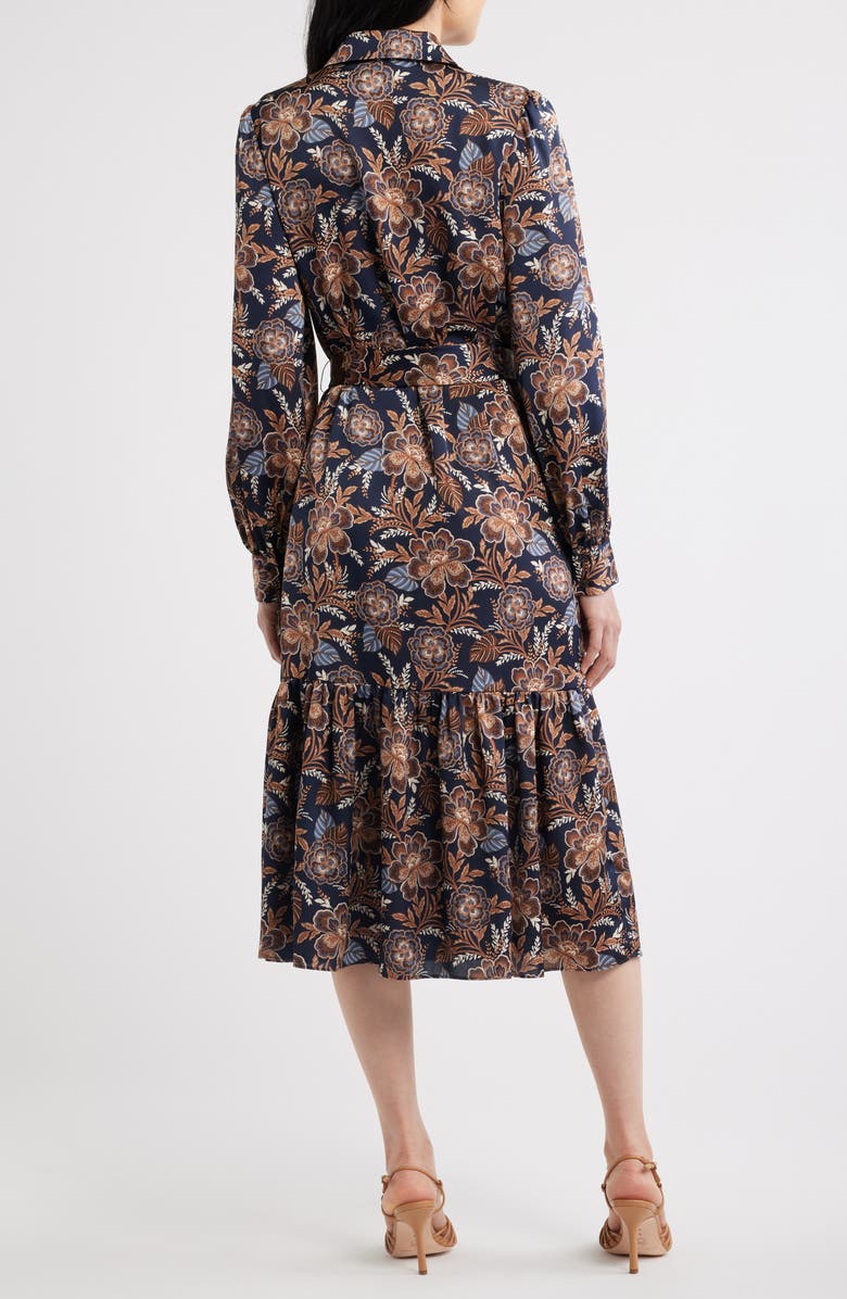 Julia Jordan Floral Long Sleeve Midi Shirtdress, Alternate, color, Navy Multi