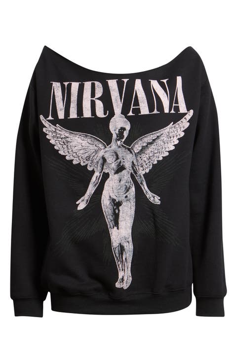 Nirvana Graphic Off the Shoulder Sweatshirt