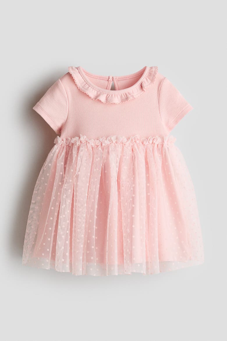 Cotton Dress With Tulle Skirt, Main, color, Light pink