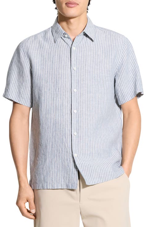 Irving Stripe Short Sleeve Linen Button-Up Shirt