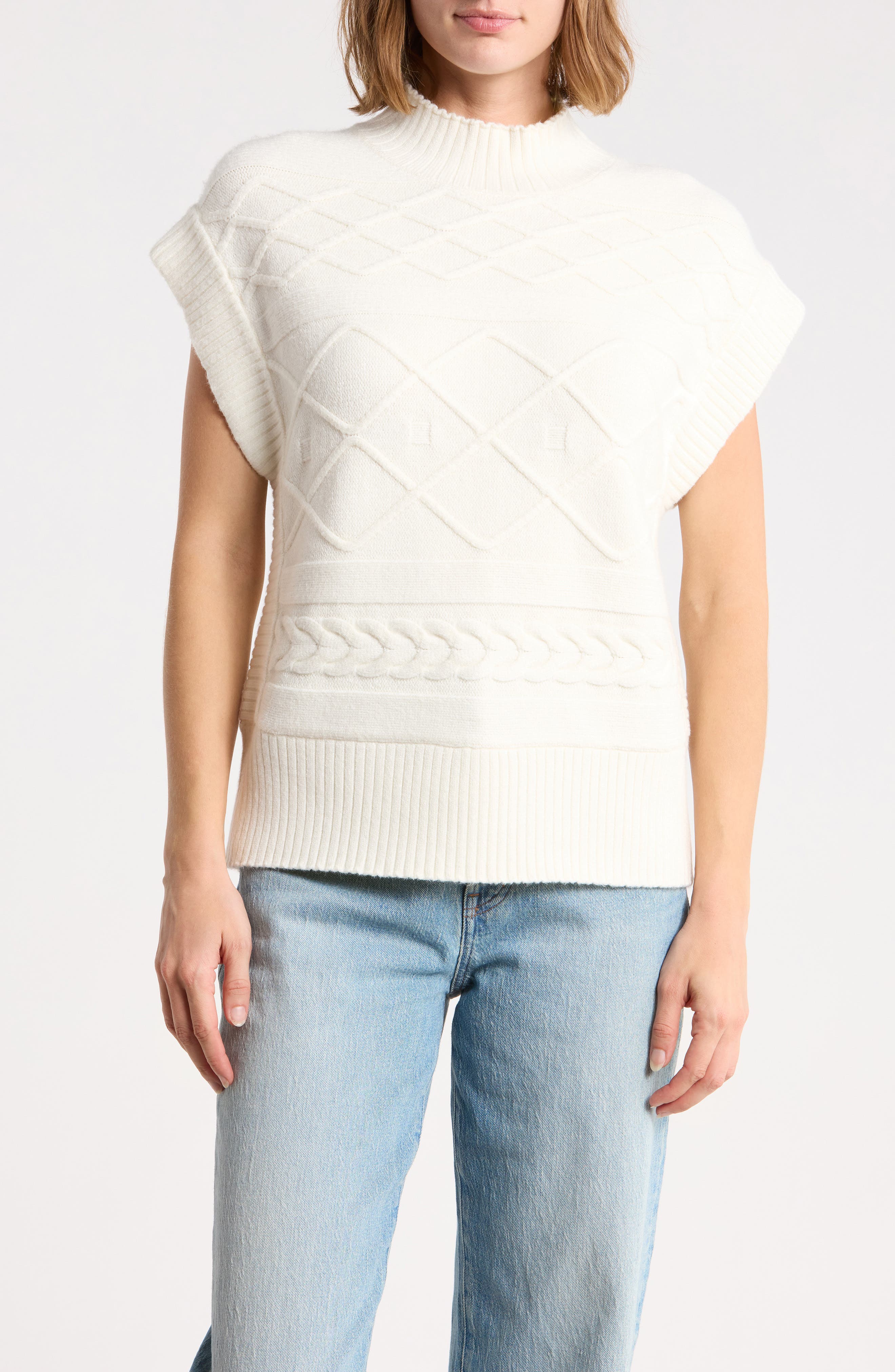 Mock Neck Cable Knit Vest