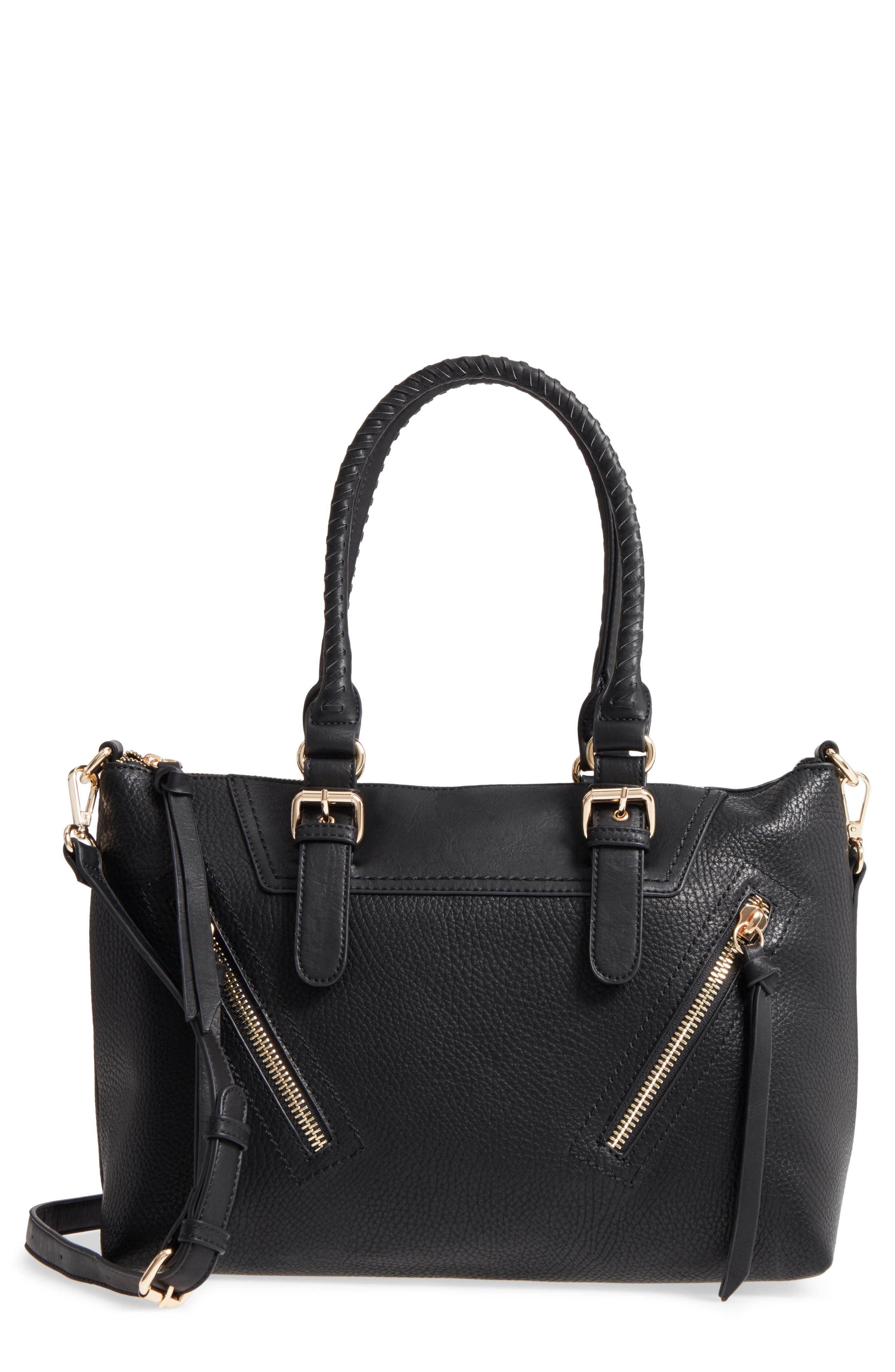 Girard Faux Leather Satchel, Main, color, NEW BLACK