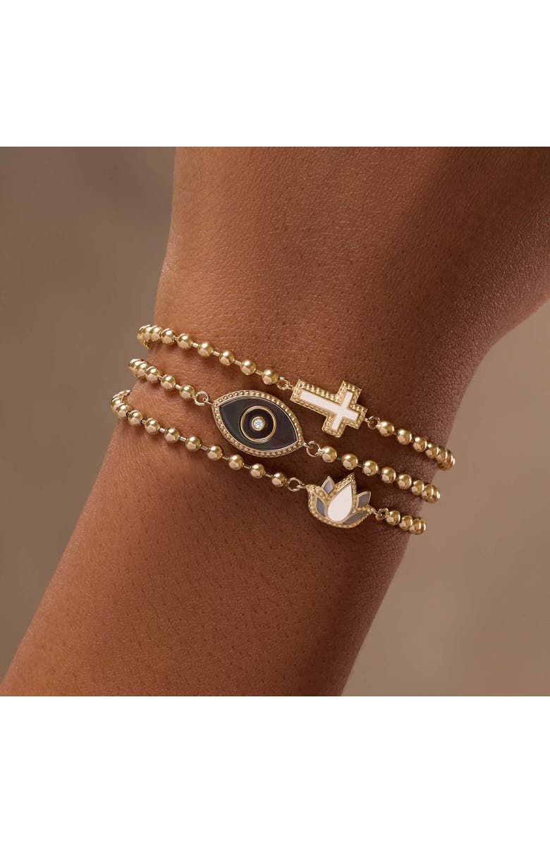 Karma and Luck Mother of Pearl Evil Eye Charm Gold Plated Bracelet Lucky Charisma, Alternate, color, Gold
