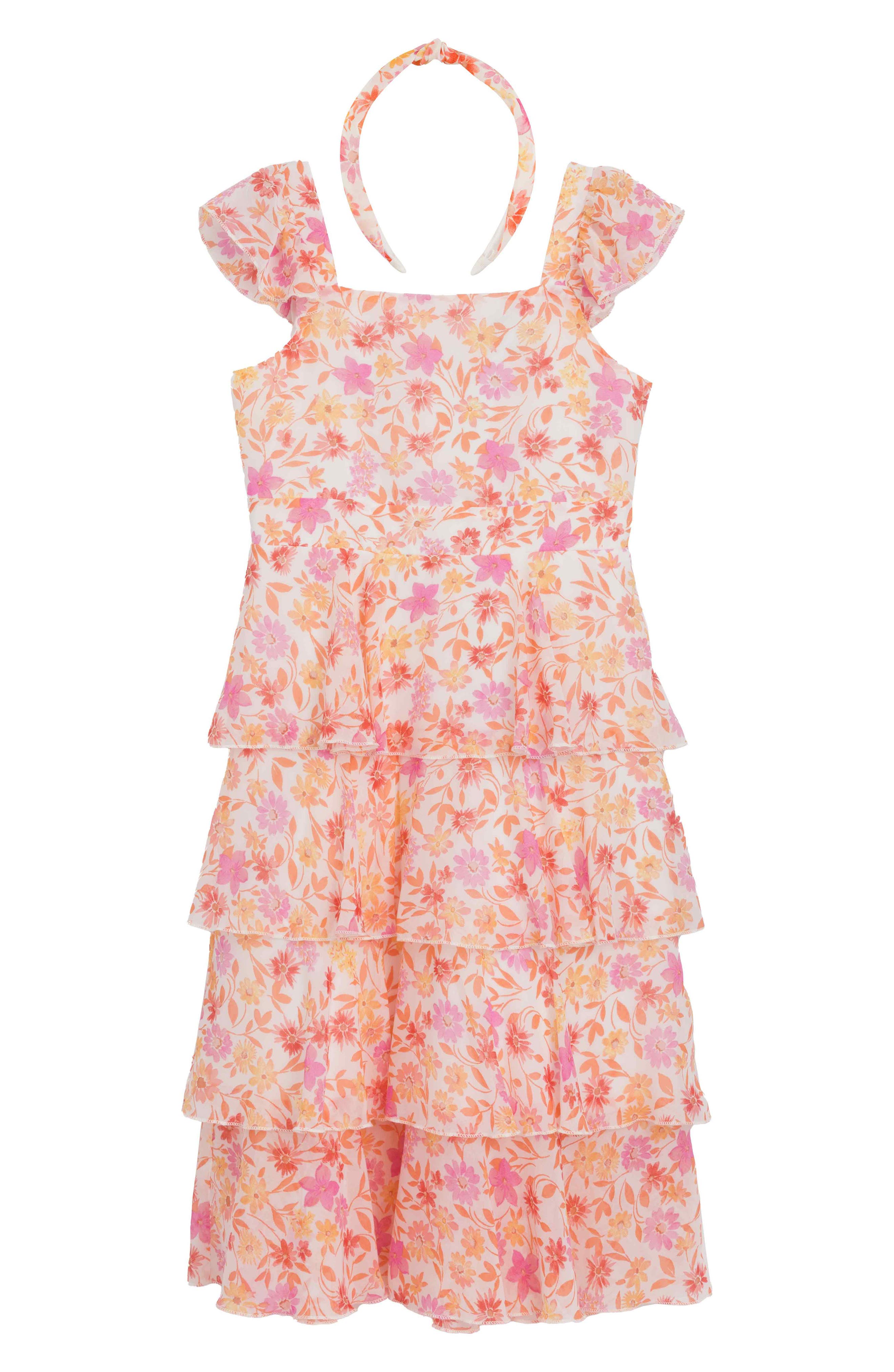 Speechless Kids' Floral Tiered Dress & Headband Set