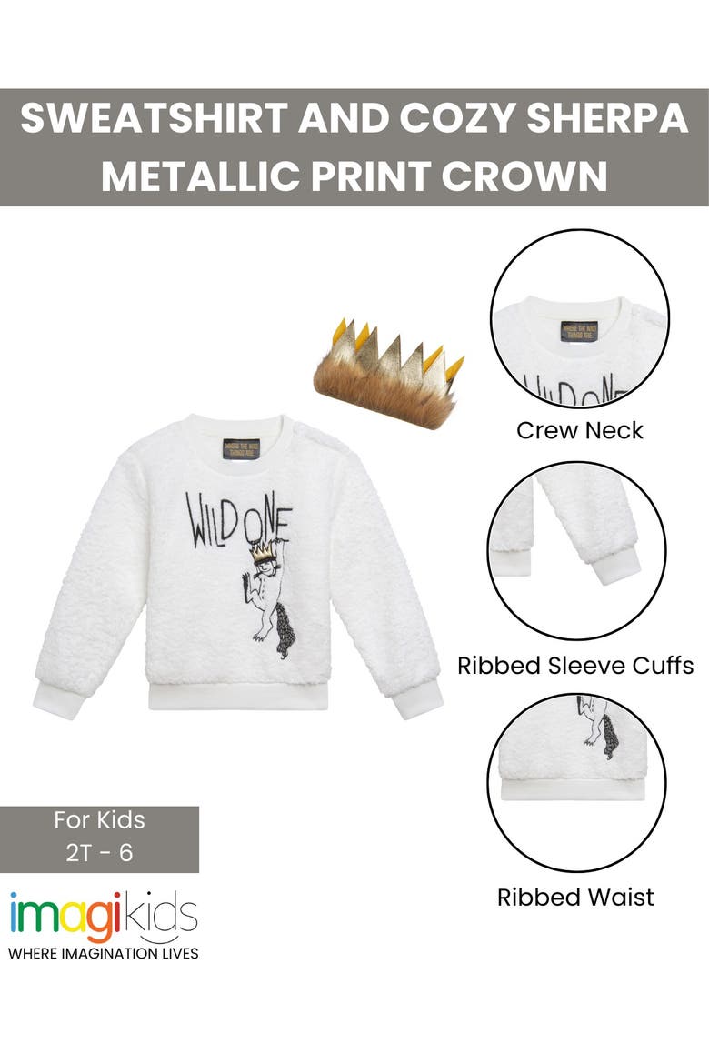Where the Wild Things Are Max Sweatshirt and Crown Set, Alternate, color, Max White