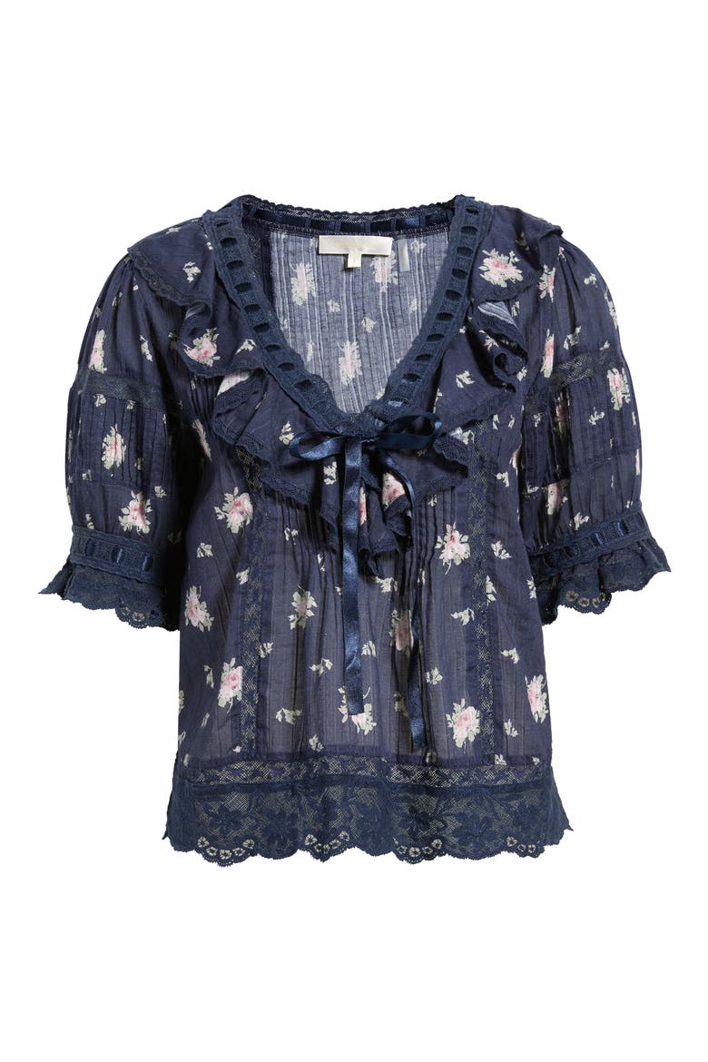 Romilly Ruffle & Lace Top, Main, color, INK WASH