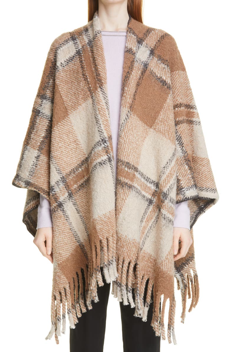 Fabiana Filippi Plaid Virgin Wool Blend Cape, Main, color, 