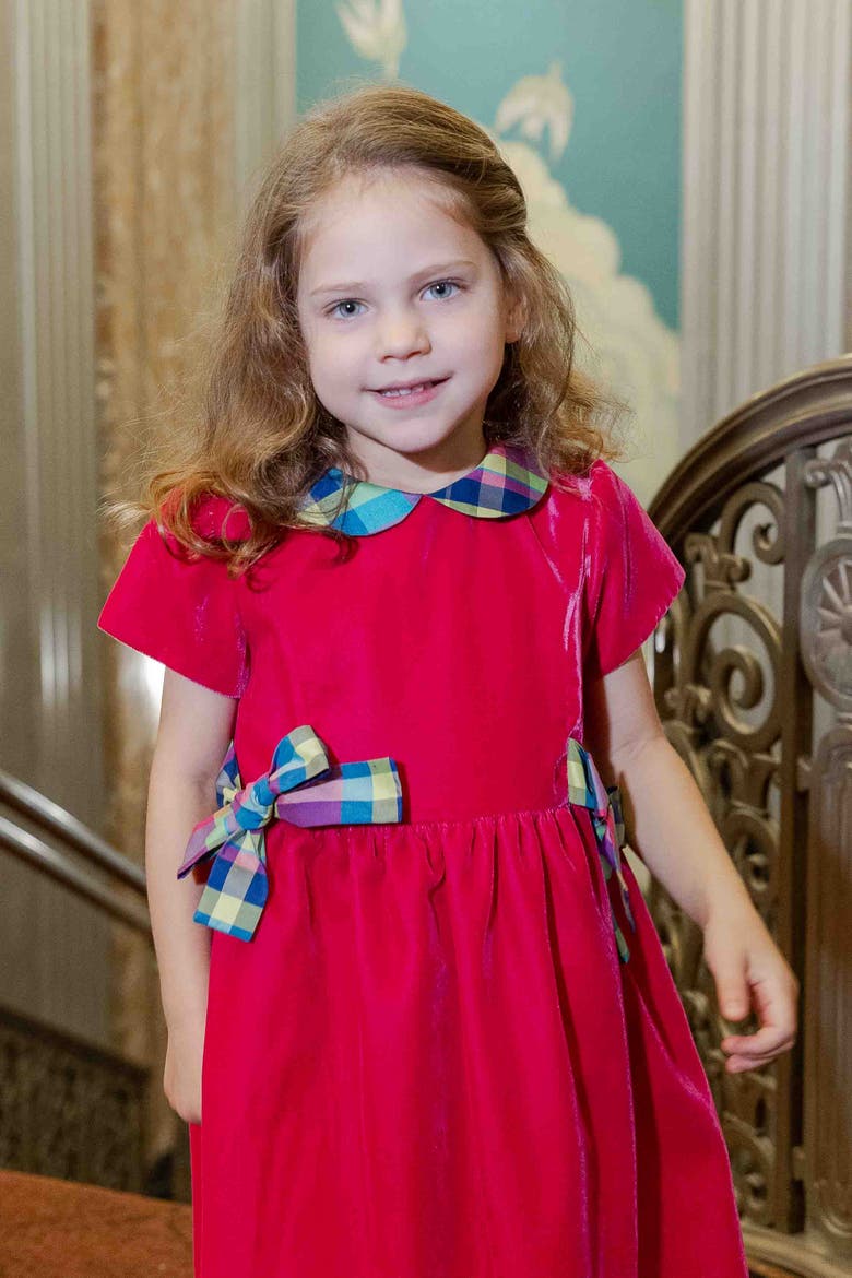 Velvet Dress With Side Bows, Alternate, color, Pink, Multicolor