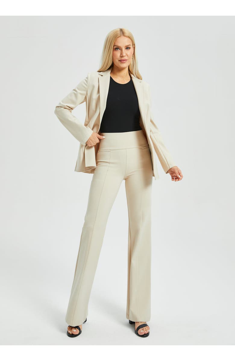 Betabrand Power Down DPYP Dress Pant Yoga Pants Flare Leg, Alternate, color, Stone