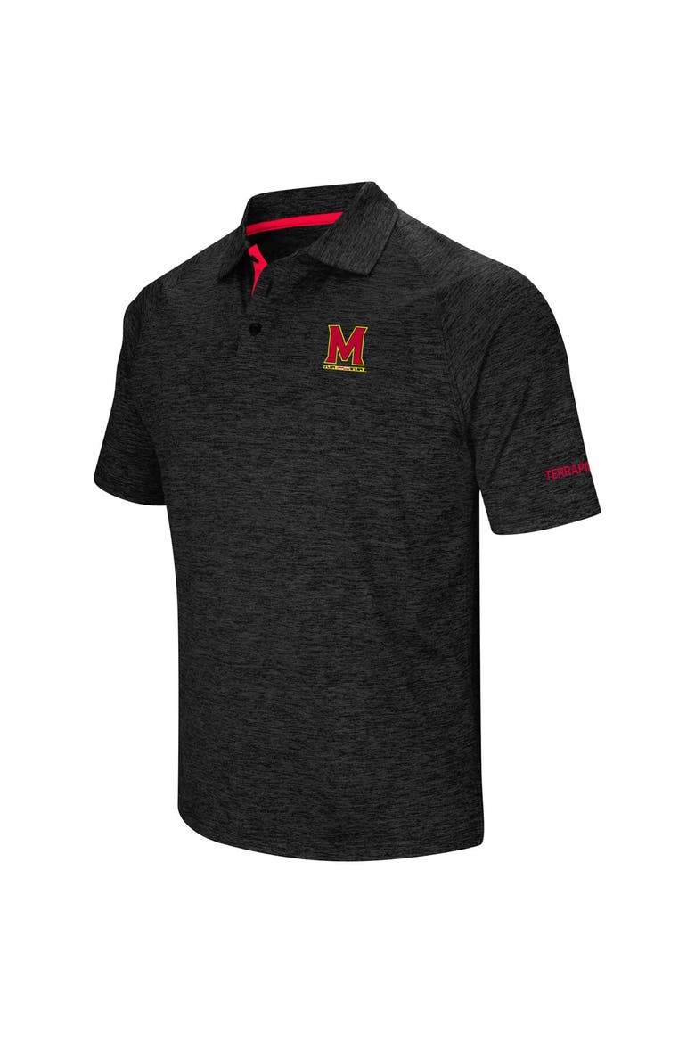 Men's Colosseum Black Maryland Terrapins Down Swing Polo, Alternate, color, Heather Black