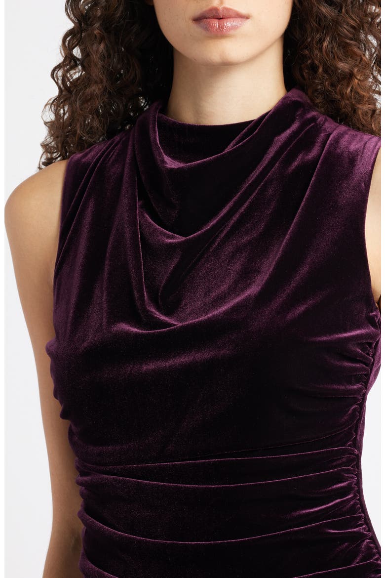 Cowl Neck Velvet Midi Dress, Alternate, color, MAROON