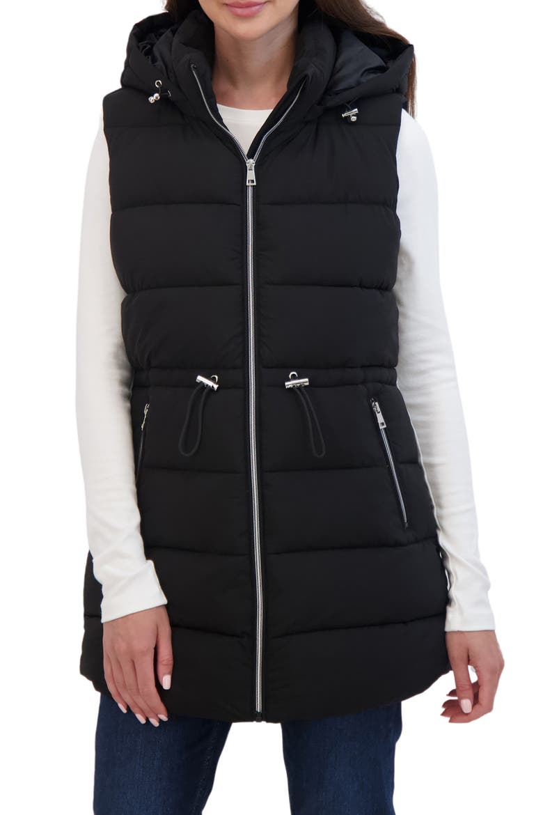 Hooded Puffer Vest, Main, color, BLACK