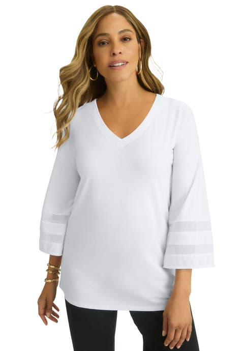 Stretch Knit Mesh Inset Sleeve Tunic (Plus)